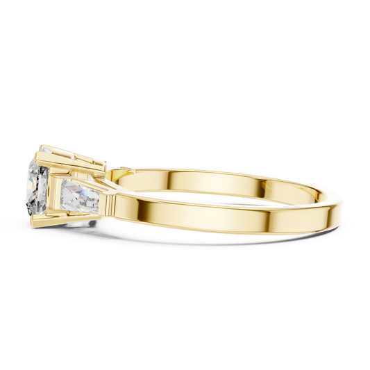Cushion Cut Lab Diamond Three Stone Ring with Baguette Sides - view 4