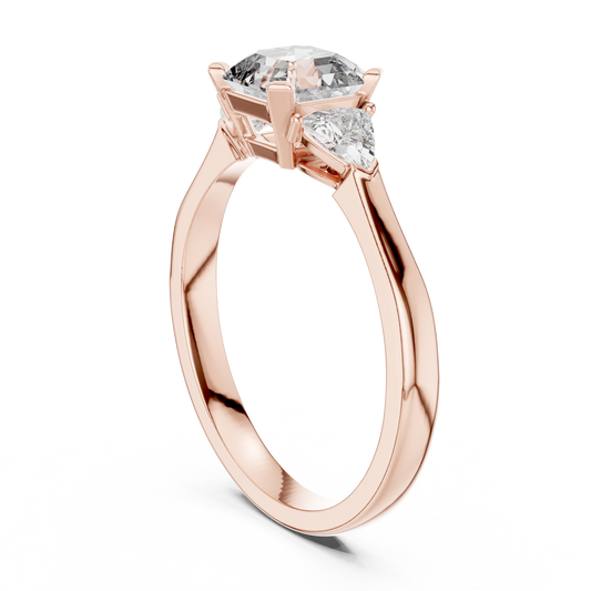 Asscher Moissanite Three Stone Ring With Trillion Sidestone - view 2