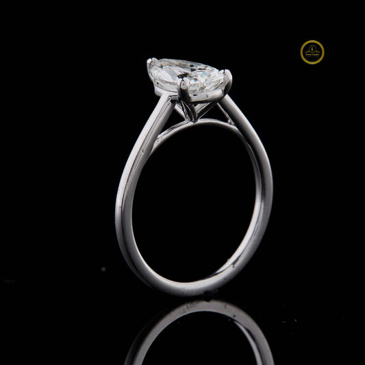 Pear Cut Moissanite Cathedral Solitaire Engagement Ring With Slim Band - view 2