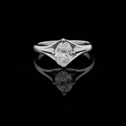 Split Shank Oval Cut Moissanite Cathedral Solitaire Ring