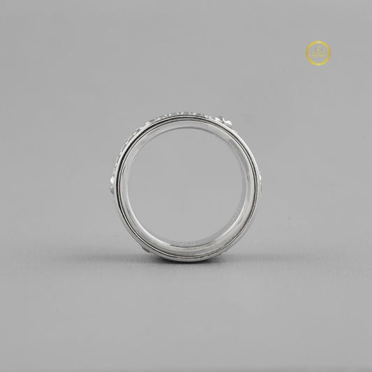 Wide Pave Round Cut Lab Diamond Statement Band with Bezel Accents - view 3