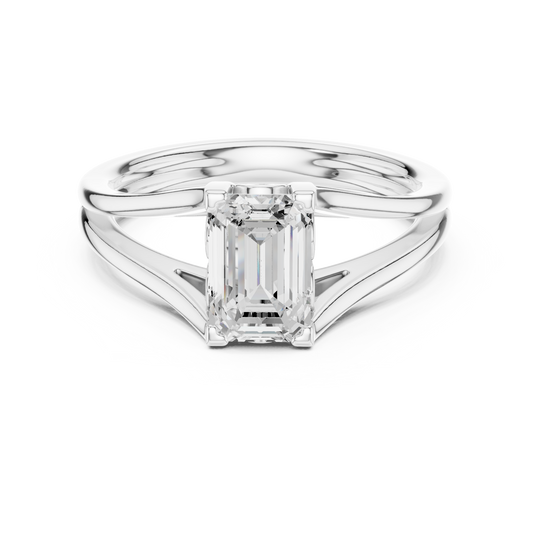 Emerald Cut Split Shank Lab Diamond Solitaire Engagement Ring - view 3