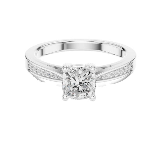 Cushion Cut Lab Diamond Solitaire Pave Setting Engagement Ring - view 3