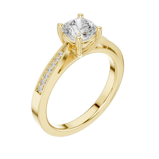 Cushion Cut Lab Diamond Solitaire Pave Setting Engagement Ring - view 4
