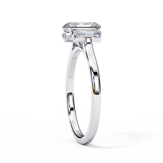 Emerald Moissanite Three Stone Anniversary Ring With Baguette Side Stone - view 3