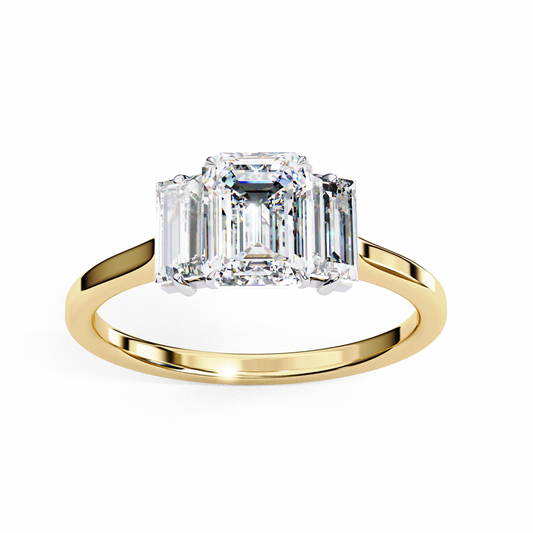 Emerald Lab Diamond Three Stone Anniversary Ring With Baguette Side Stone - view 2