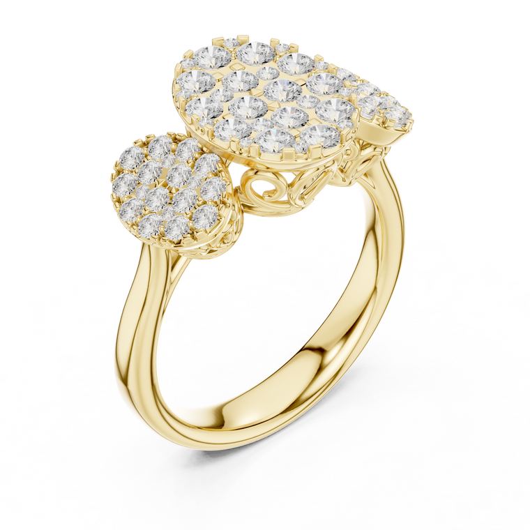 Triple Oval Shape Cluster With Round Cut Moissanite Wedding Ring - view 2