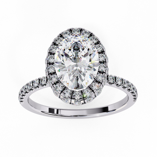 Solitaire Halo Oval Cut Moissanite Pave Setting Ring - view 3