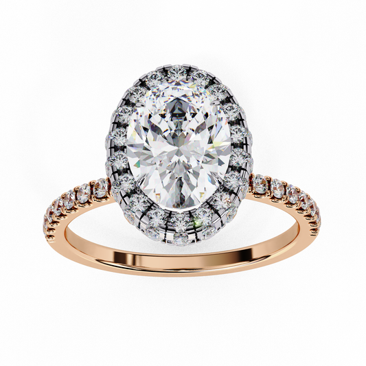 Solitaire Halo Oval Cut Moissanite Pave Setting Ring - view 2