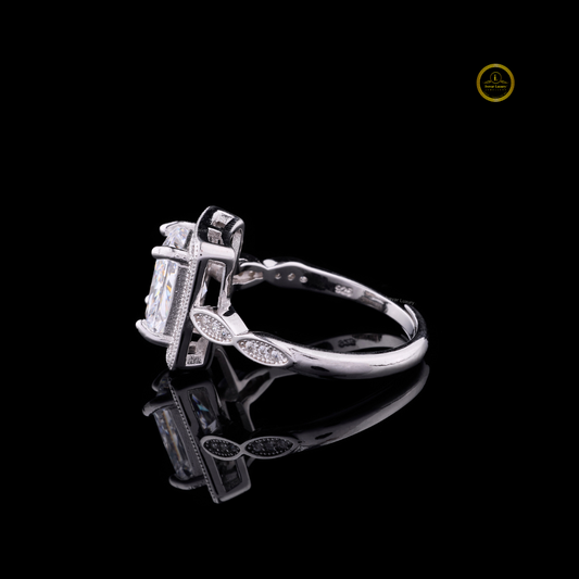Radiant Cut Halo Ring with Marquise Leaf Moissanite Band - view 3