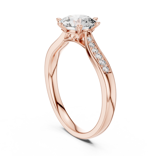 Round Cut Lab Diamond Wedding Ring With Pave Band - view 2