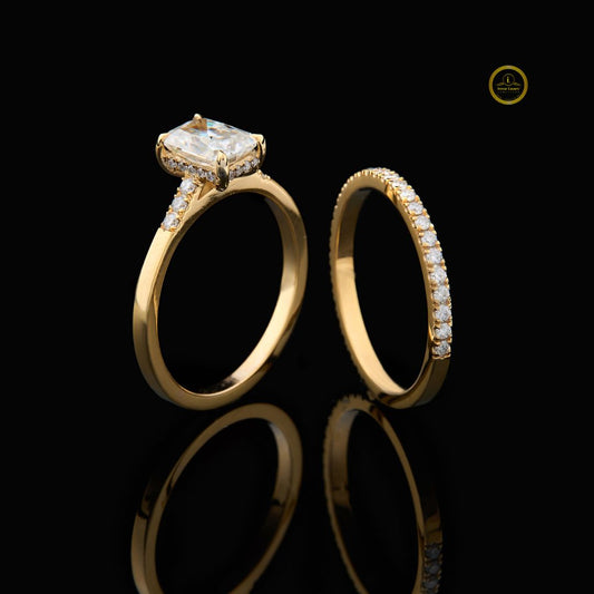 Radiant Cut Women's Architectural Solitaire Pave Band Set - view 2