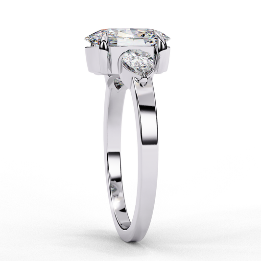 Oval Cut Moissanite Engagement Three Stone Ring With Side Pear Stone - view 3
