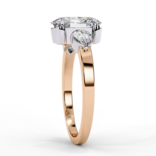 Oval Cut Moissanite Engagement Three Stone Ring With Side Pear Stone - view 2