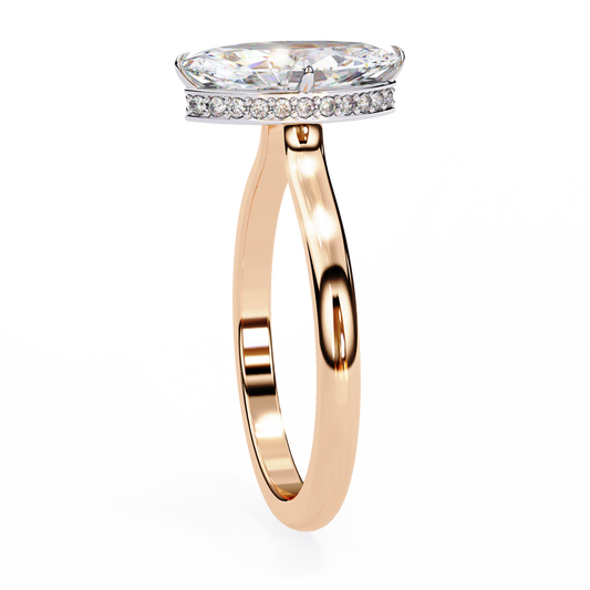 Marquise Cut Moissanite Solitaire Ring With Hidden Pave Halo - view 3