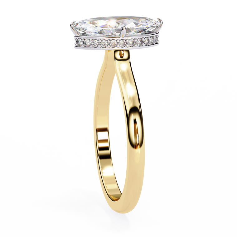 Marquise Cut Moissanite Solitaire Ring With Hidden Pave Halo - view 2