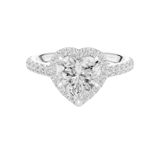 Heart Cut Halo Moissanite Ring With Pave Band - view 3