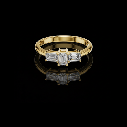 Emerald Cut Three Stone Lab Diamond Ring with Baguette Side Stones