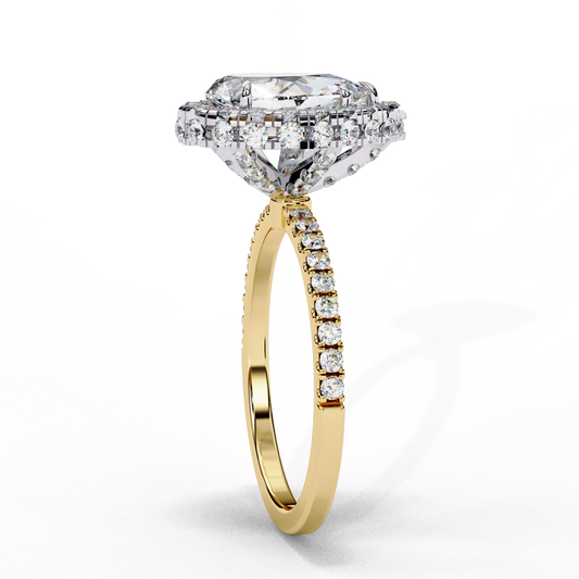 Pear Cut Halo Ring with Studded Band - view 3