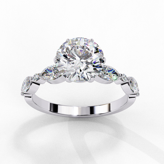 Round Moissanite Wedding Ring With Marquise Side Stones - view 4