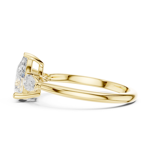 Pear Cut Three Stone Lab Diamond Ring with Marquise Side Stones - view 4