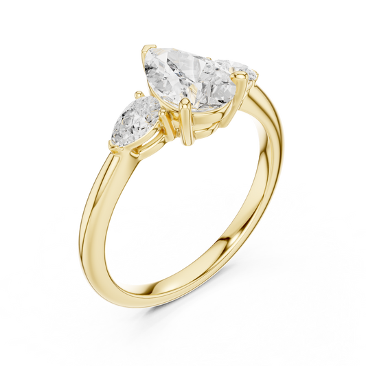 Pear Cut Three Stone Lab Diamond Ring with Marquise Side Stones - view 3