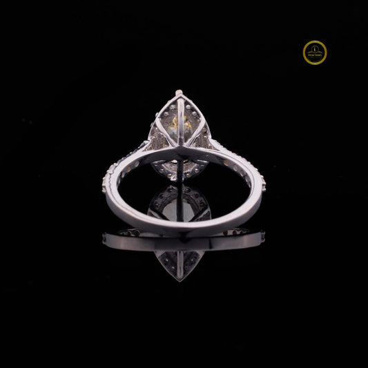 Pear Shaped Fancy Vivid Yellow Moissanite Halo Set Ring - view 4