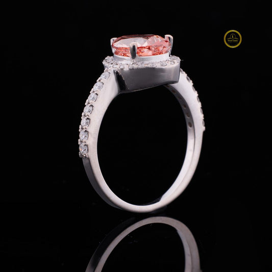 Fancy Vivid Orange Pear Cut Moissanite Halo Ring - view 2