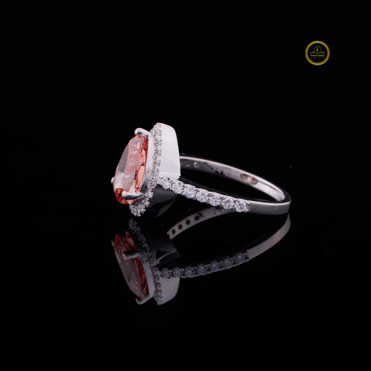 Fancy Vivid Orange Pear Cut Moissanite Halo Ring - view 3