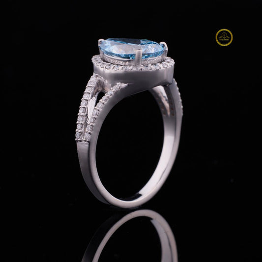 Fancy Vivid Blue Pear Moissanite With Halo Split Pave Band - view 2
