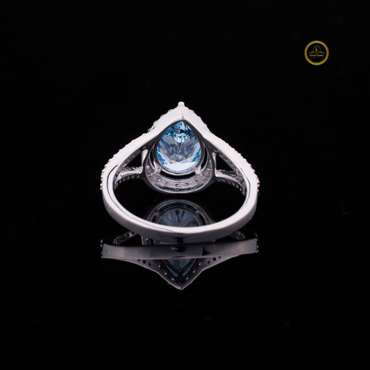 Fancy Vivid Blue Pear Moissanite With Halo Split Pave Band - view 4