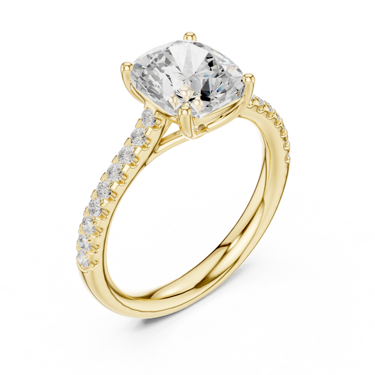 Cushion Cut Lab Diamond Cathedral Pave Engagement Ring - view 4