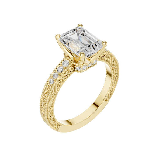 Emerald Cut Lab Diamond Band With Pave Set Art Wedding Ring - view 4