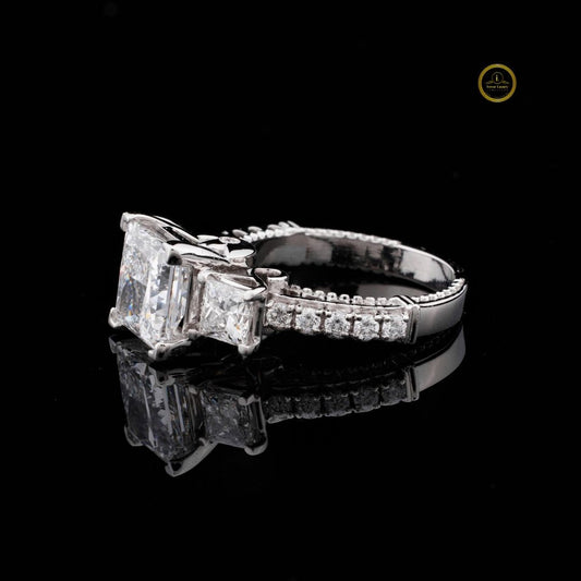 Princess Cut Moissanite Cathedral Engagement Ring Wedding Band - view 3