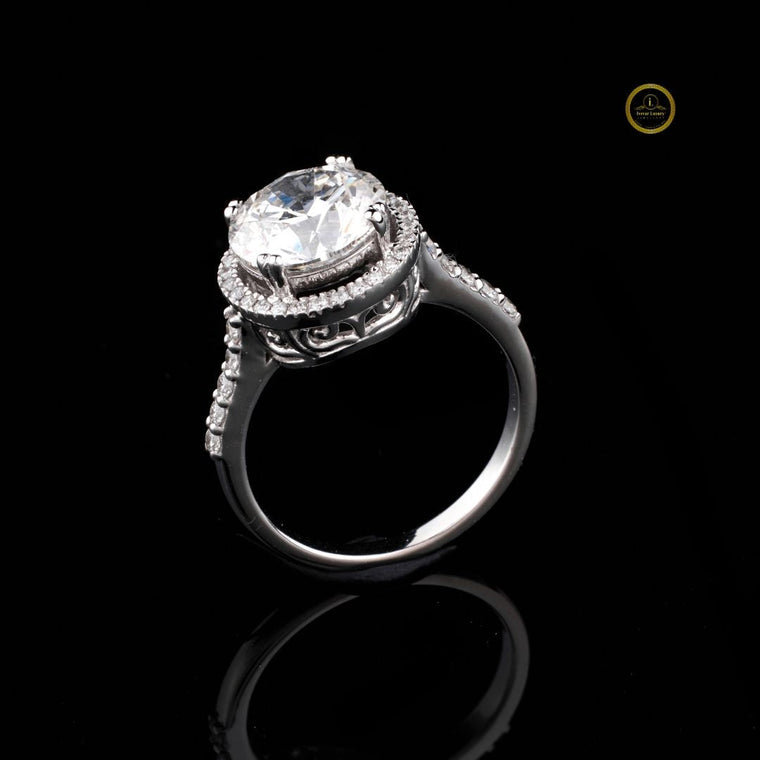 Round Halo Moissanite Ring with Pave Band - view 2