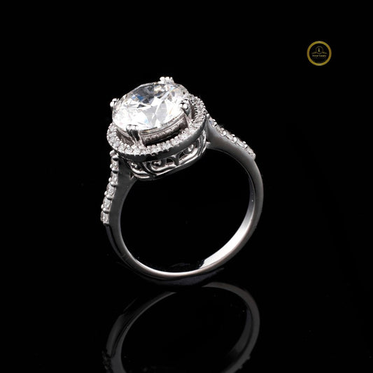 Round Halo Moissanite Ring with Pave Band - view 2