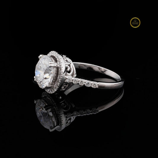 Round Halo Lab Diamond Ring with Pave Band - view 3