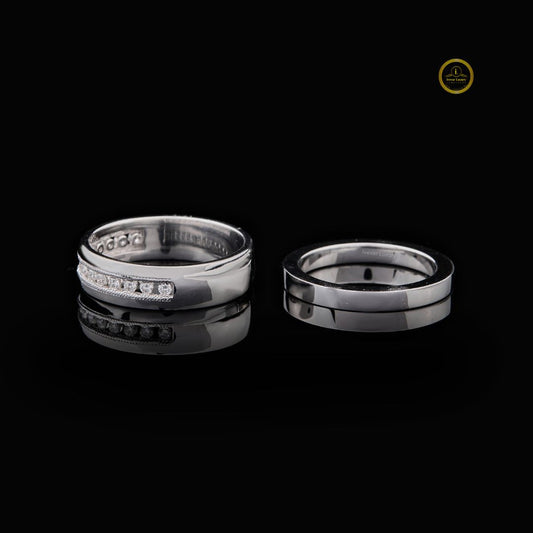 Round Channel Set Stacked Wedding Band with Milgrain - view 3
