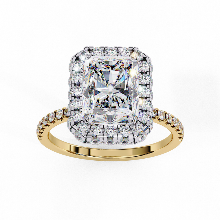 Radiant Cut Halo Moissanite Ring with Pave Band - view 2