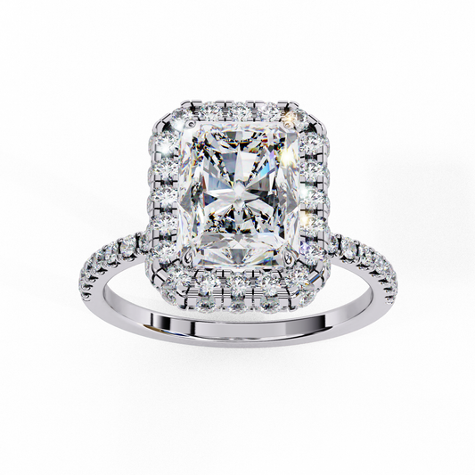 Radiant Cut Halo Moissanite Ring with Pave Band - view 3
