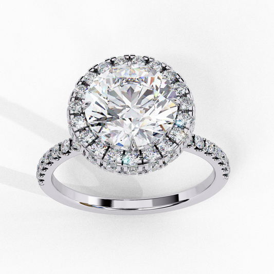 Round Brilliant Cut Halo Pave Ring - view 4