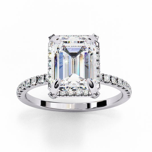 Emerald Cut Lab Diamond Solitaire Pave Engagement Rings - view 4