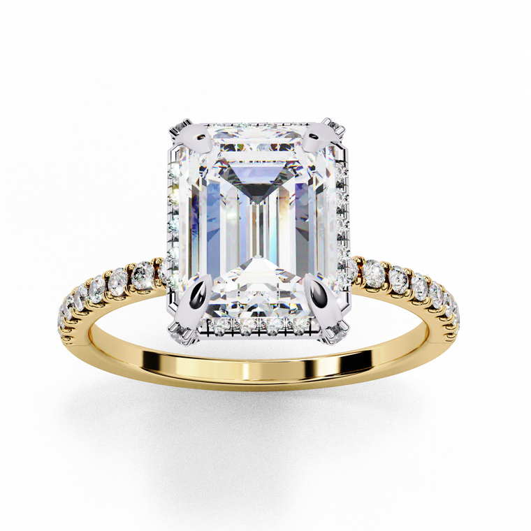 Emerald Cut Moissanite Solitaire Pave Engagement Rings - view 2