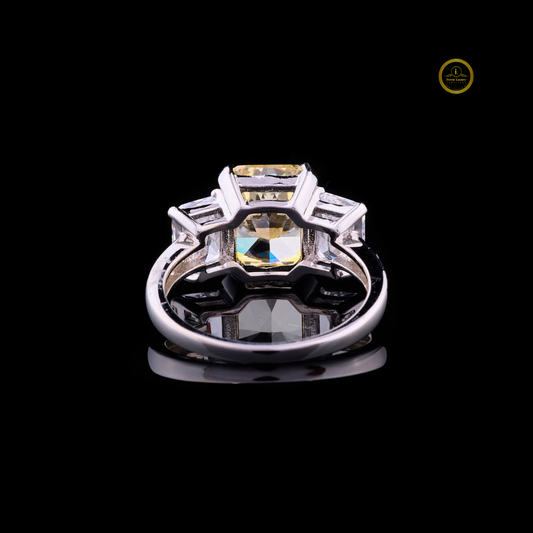 Fancy Vivid Yellow Radiant Lab Diamond Three Stone Engagement Ring - view 3