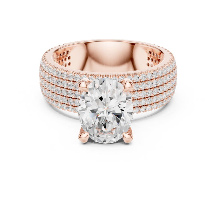 Oval Cut Lab Grown Solitaire Multi Row Pave Diamond Engagement Ring - view 2