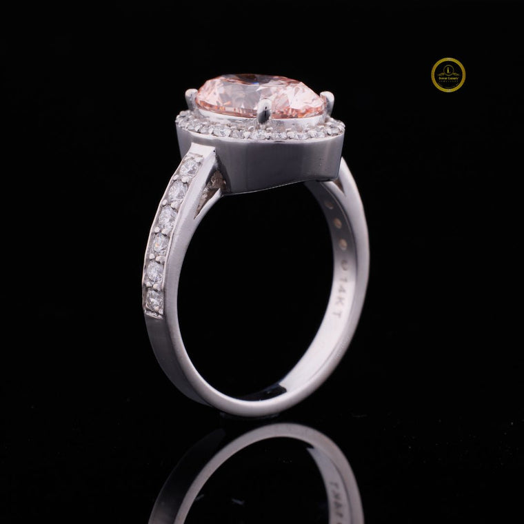 Halo Fancy Intense Red Oval Moissanite Engagement Ring - view 2