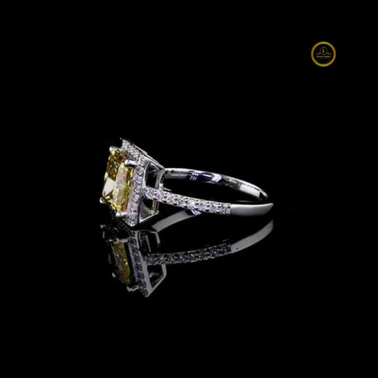 Halo Princess Cut Lab Diamond Ring With Triple Diamond Row - view 3