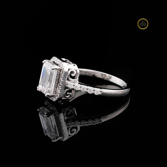 Emerald Cut Halo Moissanite Ring - view 3