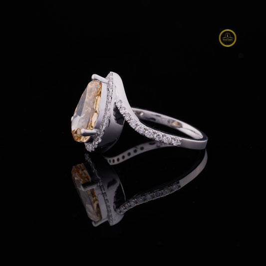 Fancy Vivid Yellow Pear Lab Diamond Ring Halo Diamond Wedding Band - view 3