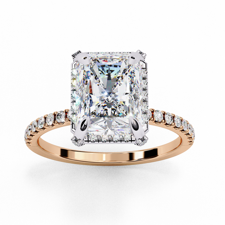 Radiant Cut Moissanite Solitaire Ring With Pave Band - view 3